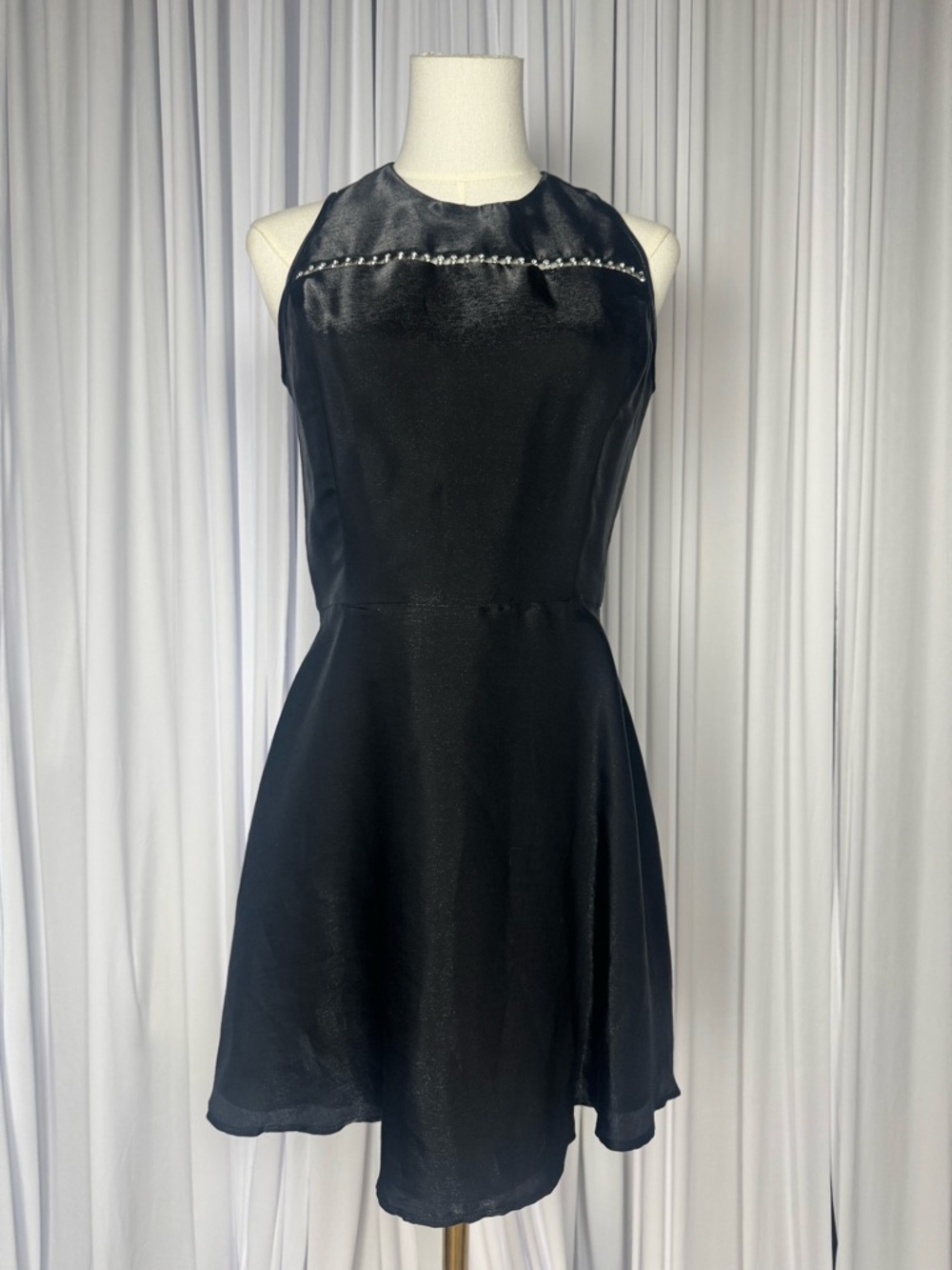Jessica McClintock for Gunne Sax Y2K Little Black Dress with Rhinestone Detail